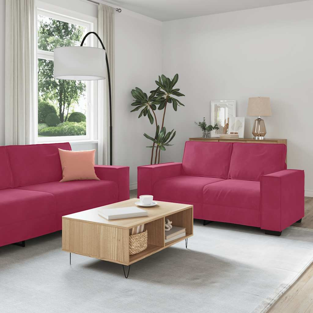 vidaXL 3-tlg. Sofagarnitur mit Kissen Weinrot Samt