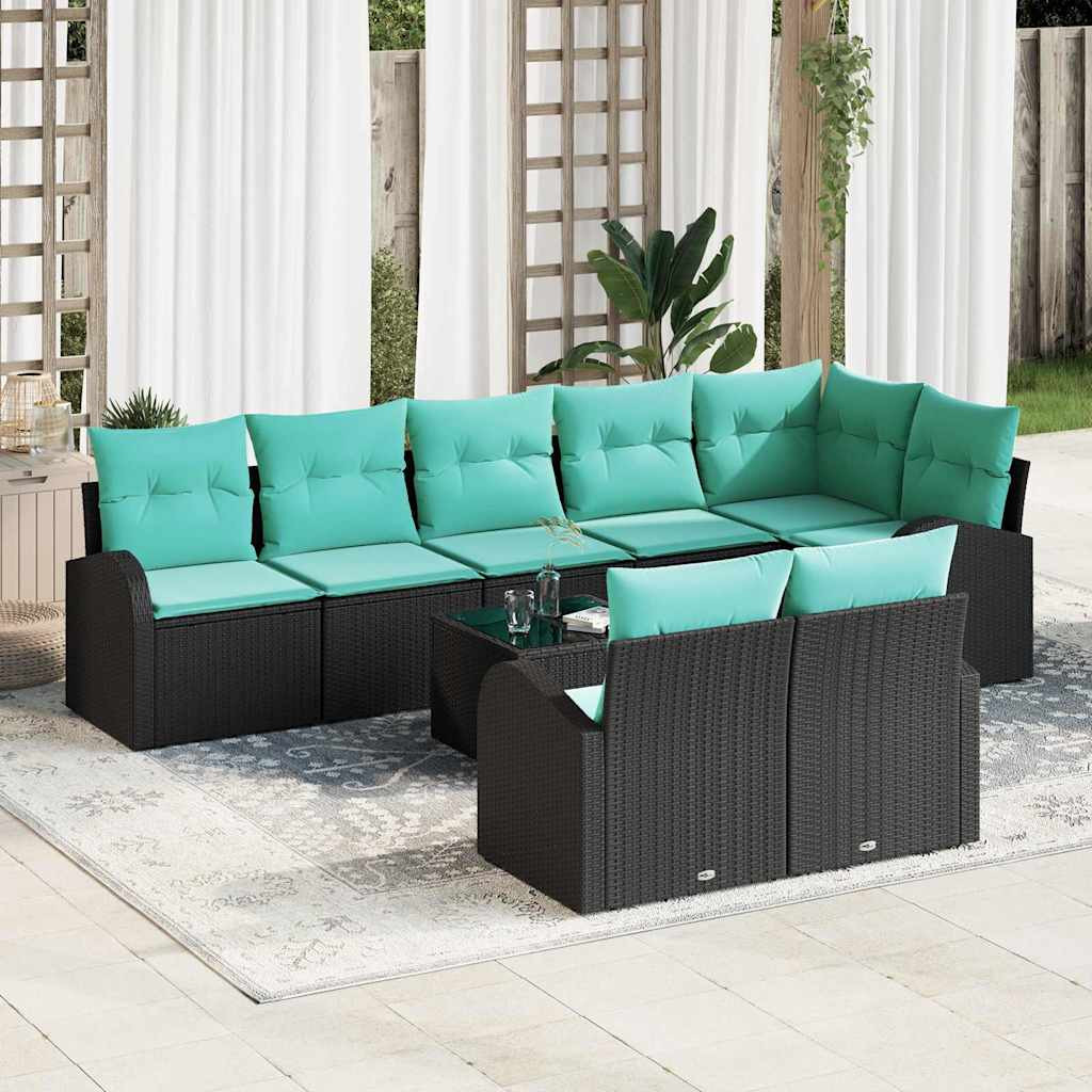 vidaXL Gartensofa-set mit Kissen 9 pcs Schwarz und Türkis Poly-Rattan
