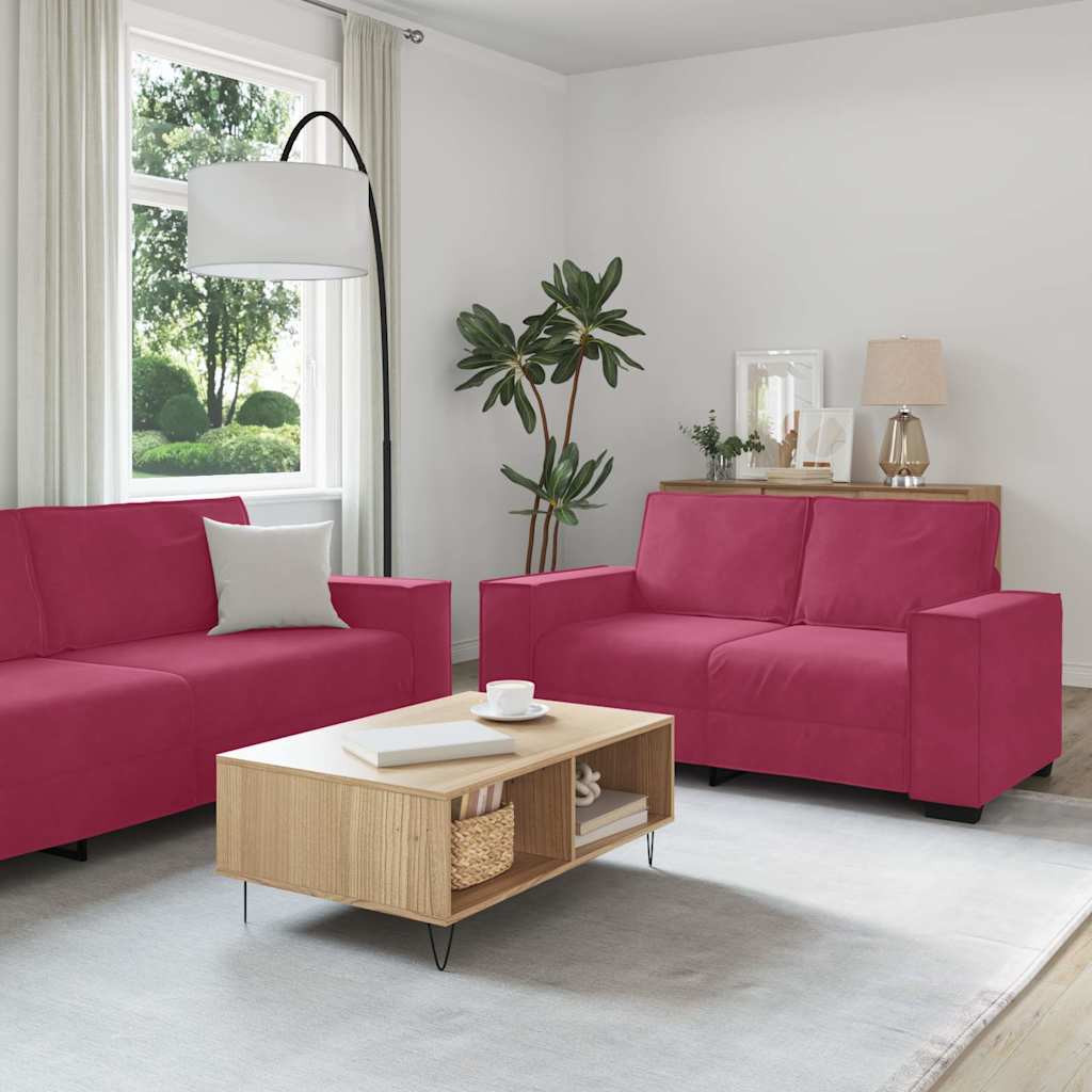 vidaXL 2-tlg. Sofagarnitur mit Kissen Weinrot Samt