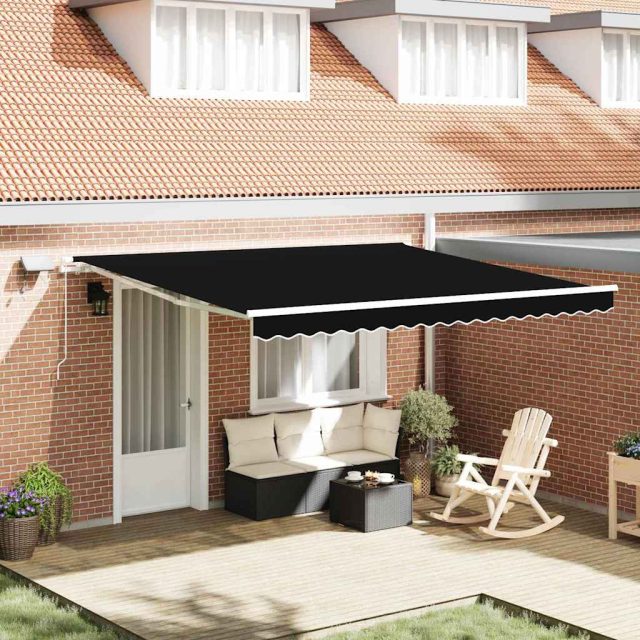 vidaXL Ausziehbare Markise Schwarz 400 x 300 cm Stoff und Aluminium