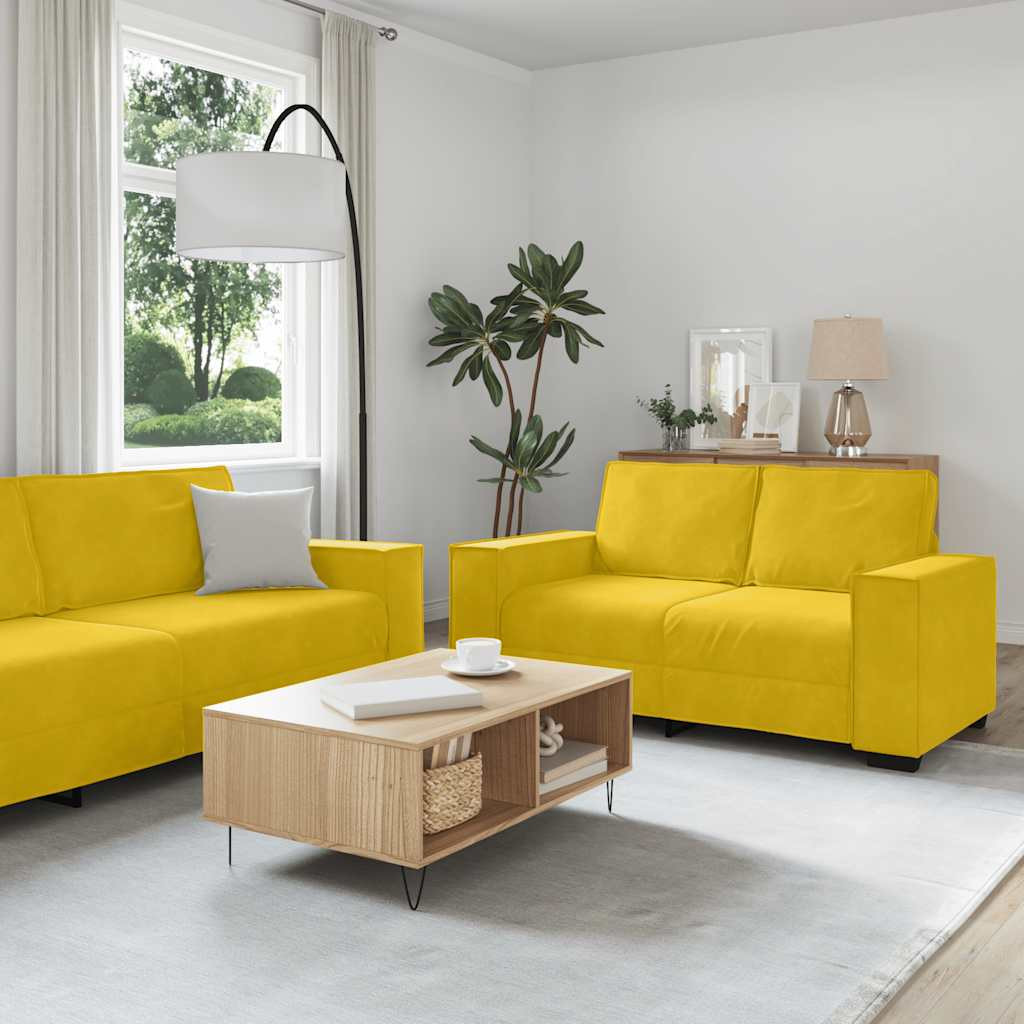 vidaXL 2-tlg. Sofagarnitur mit Kissen Gelb Samt