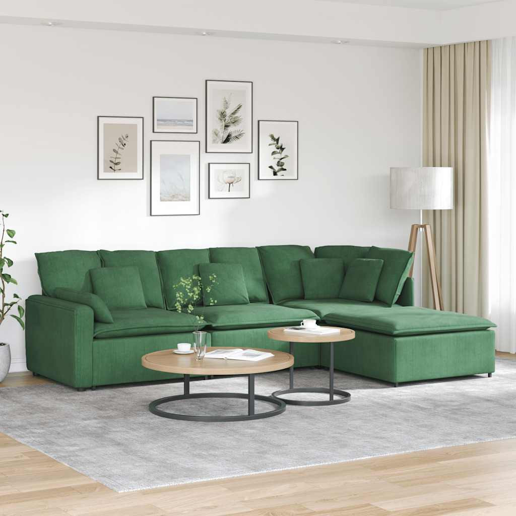 vidaXL Modulares Sofa mit Fußhocker Kissen Cordstoff Dunkelgrün
