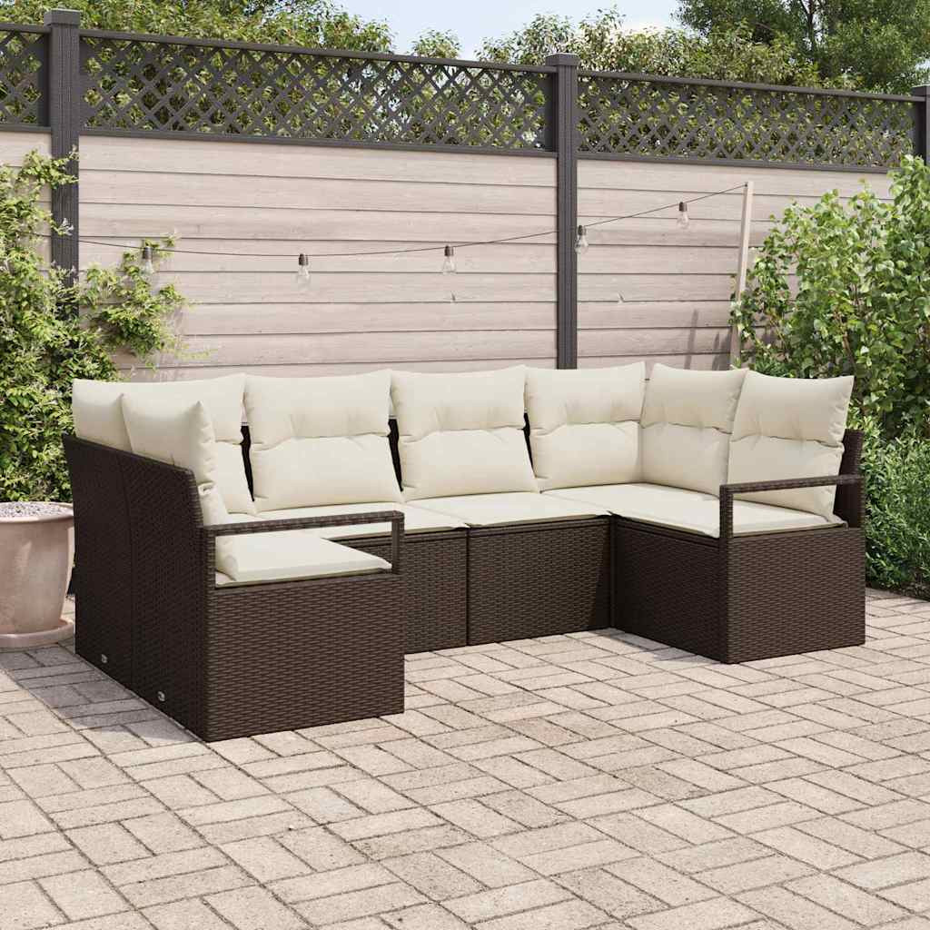 vidaXL Gartensofa-set mit Kissen 6 pcs Braun und Weiß Poly-Rattan
