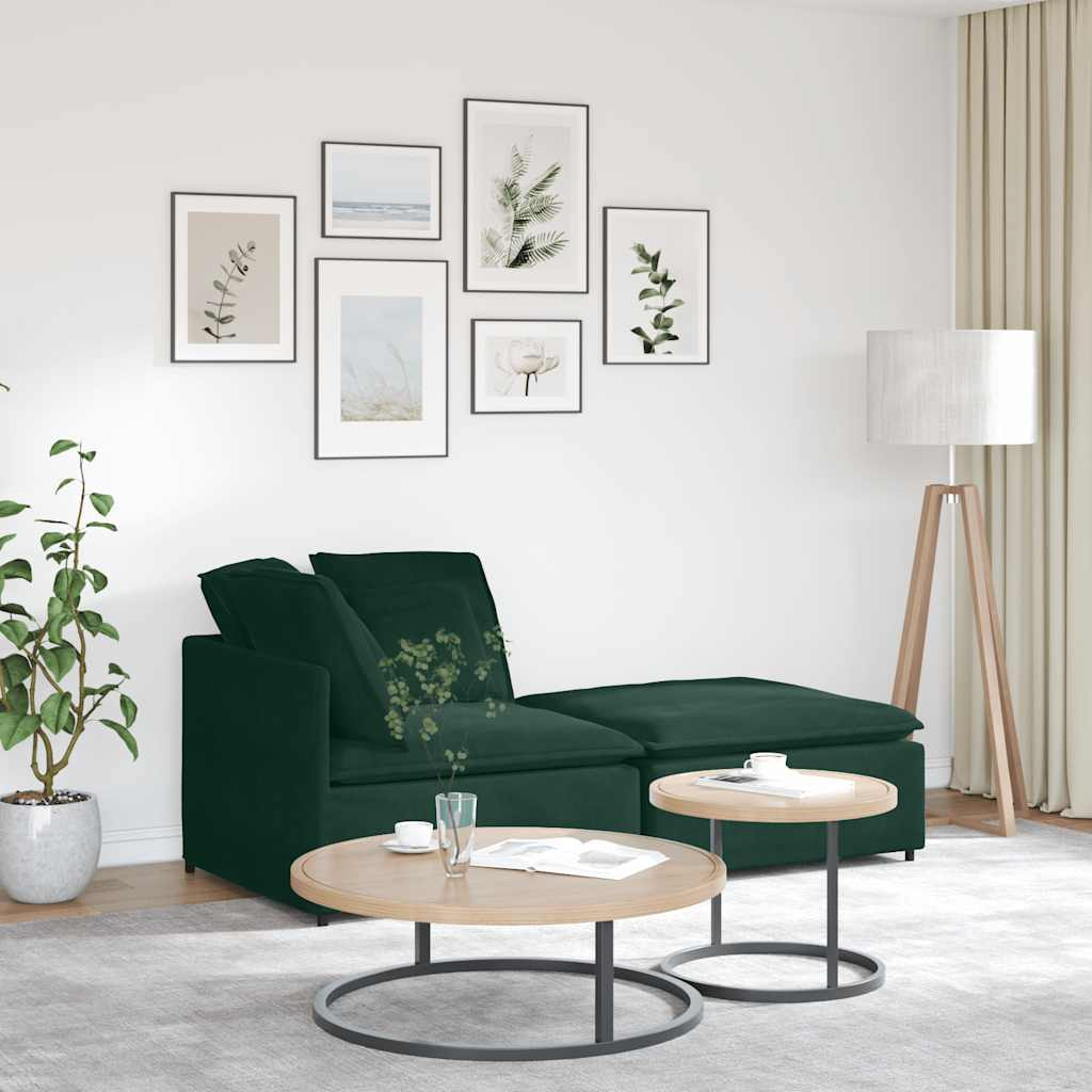 vidaXL Modulares Sofa mit Fußhocker Kissen Samt Dunkelgrün