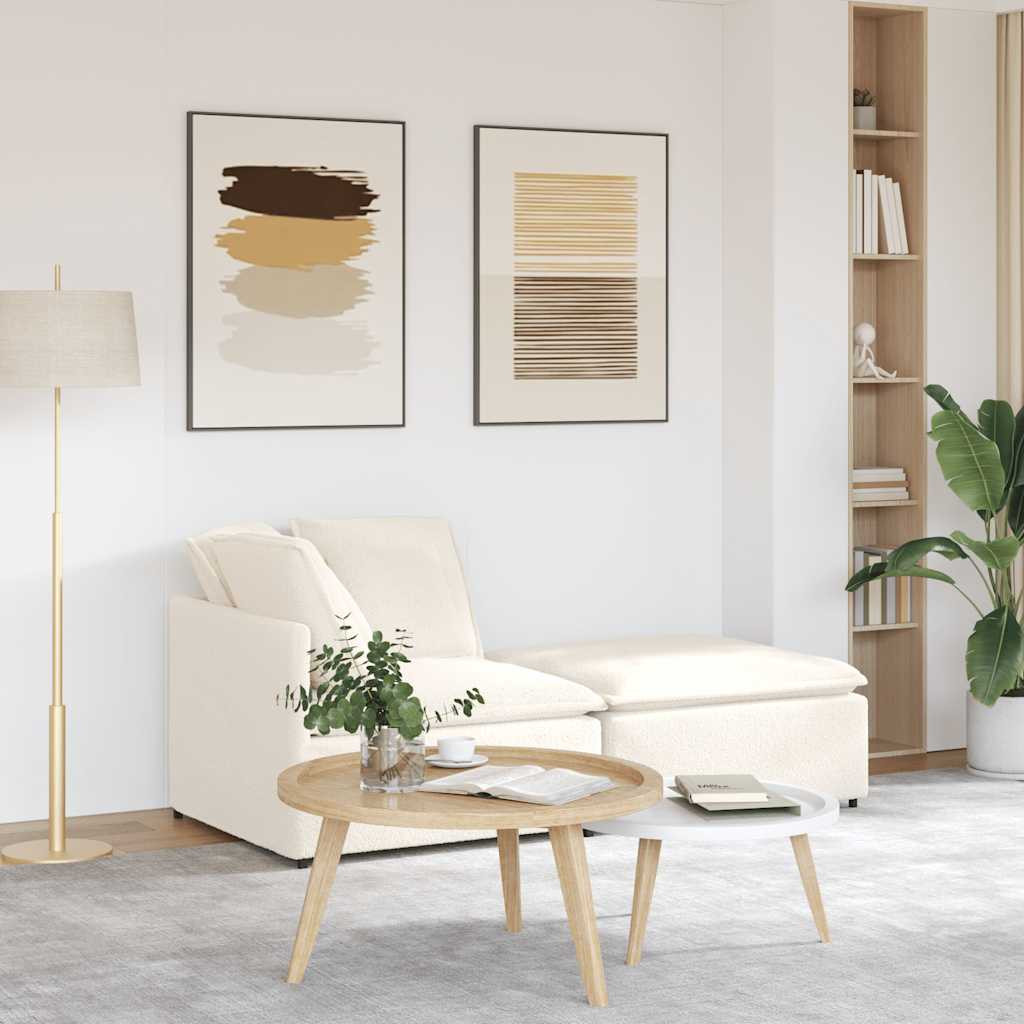 vidaXL Modulares Sofa mit Hocker Kissen Stoff in Lammwolloptik Creme