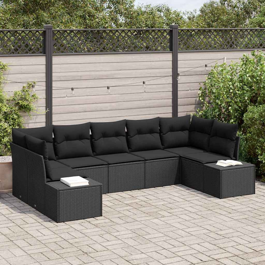 vidaXL Gartensofa-set mit Speicher 7 pcs Schwarz Poly Rattan