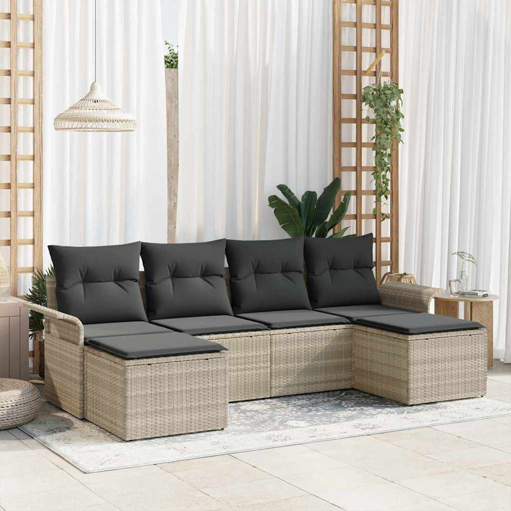 vidaXL Gartensofa-set mit Speicher 6 pcs Hellgrau Poly-Rattan