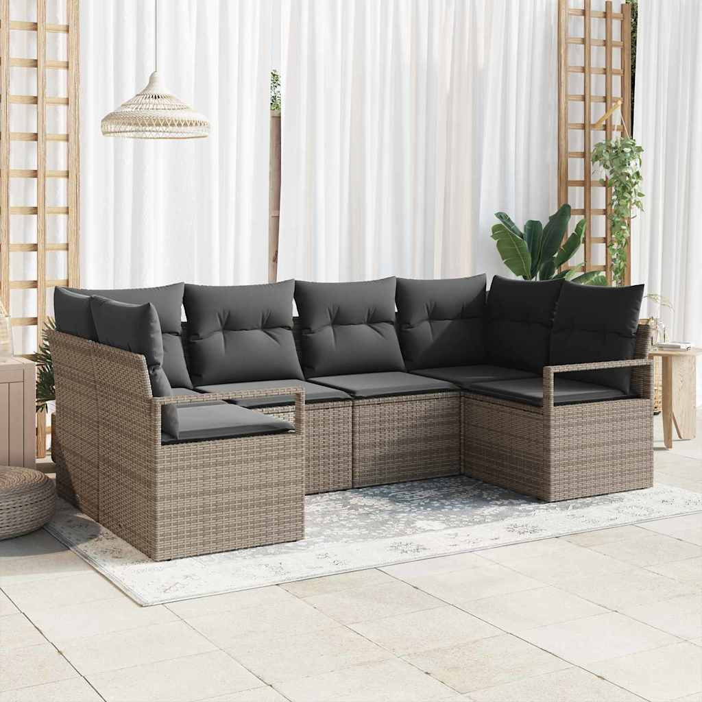vidaXL Gartensofa-set mit Kissen mit Speicher 6 pcs Grau Poly-Rattan