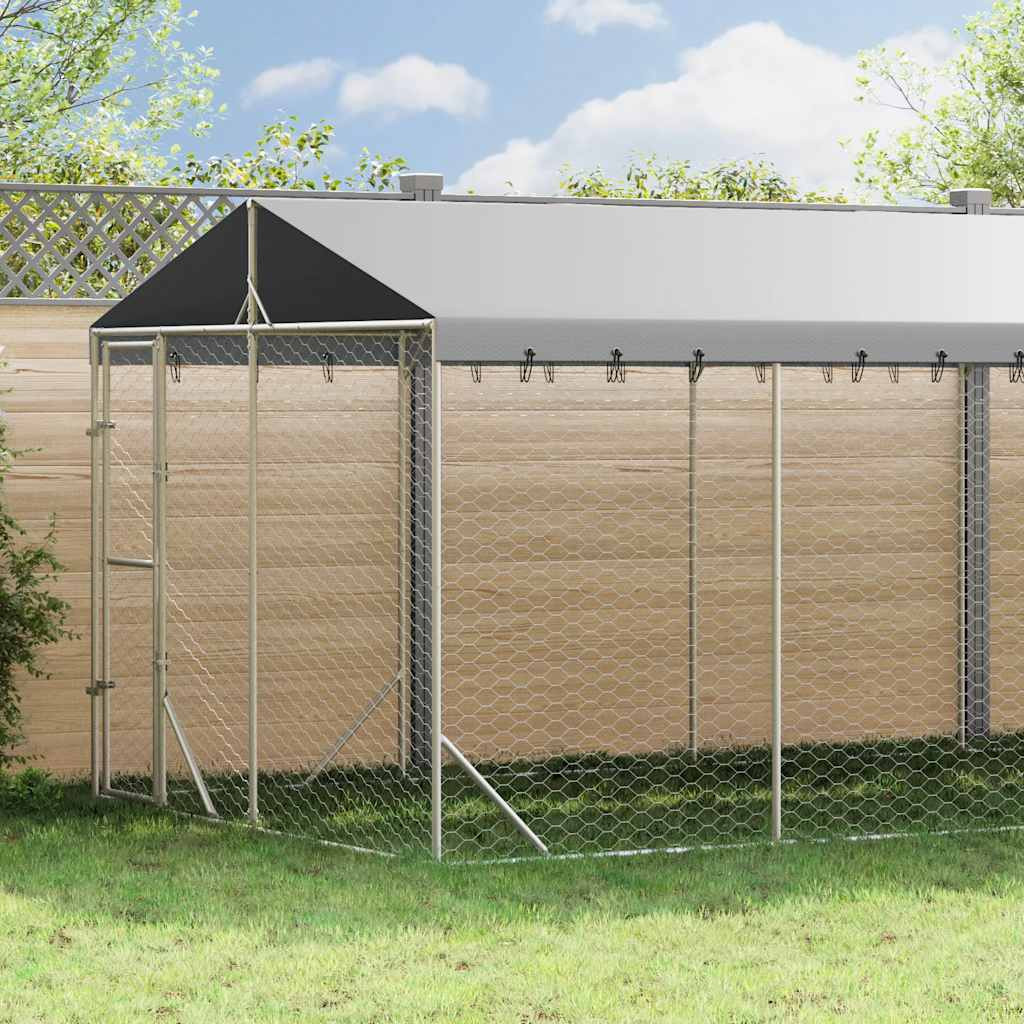 vidaXL Outdoor-Hundezwinger mit Dach Silbern 3x9x2,5m Verzinkter Stahl