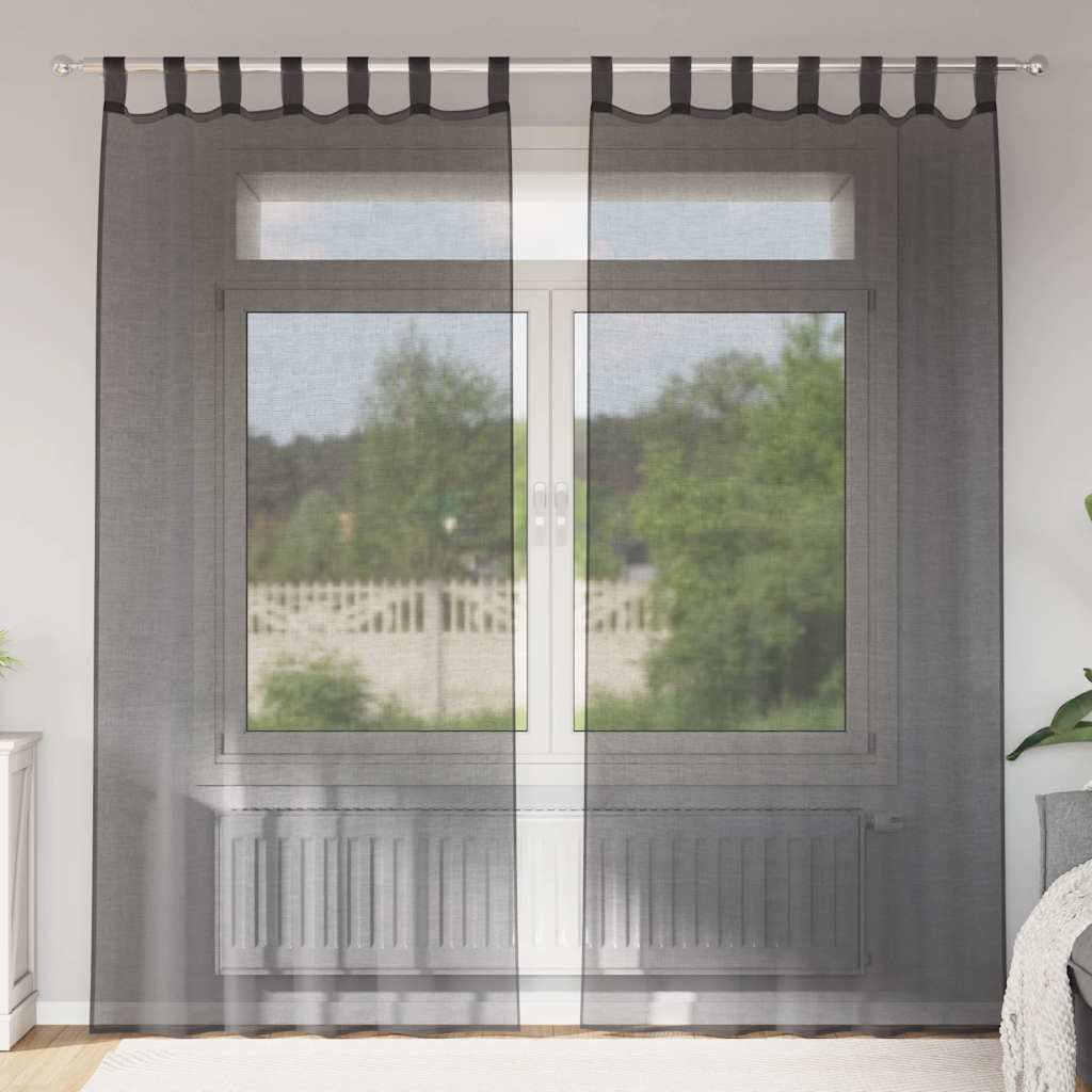 vidaXL Voile Vorhänge mit Lasche 2 Stk. Schwarz