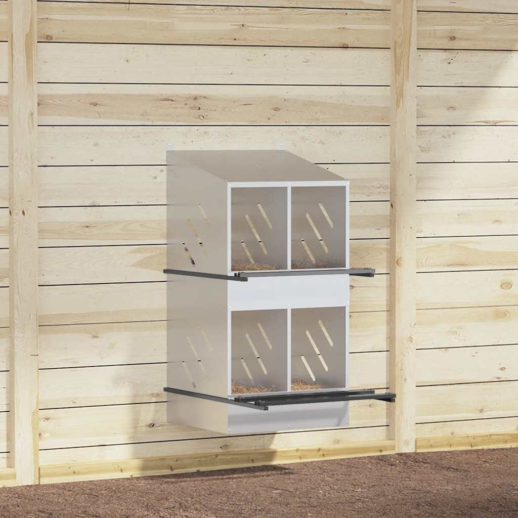 vidaXL Hühner-Nistkasten mit 4 Fächern Verzinktes Silber Metall