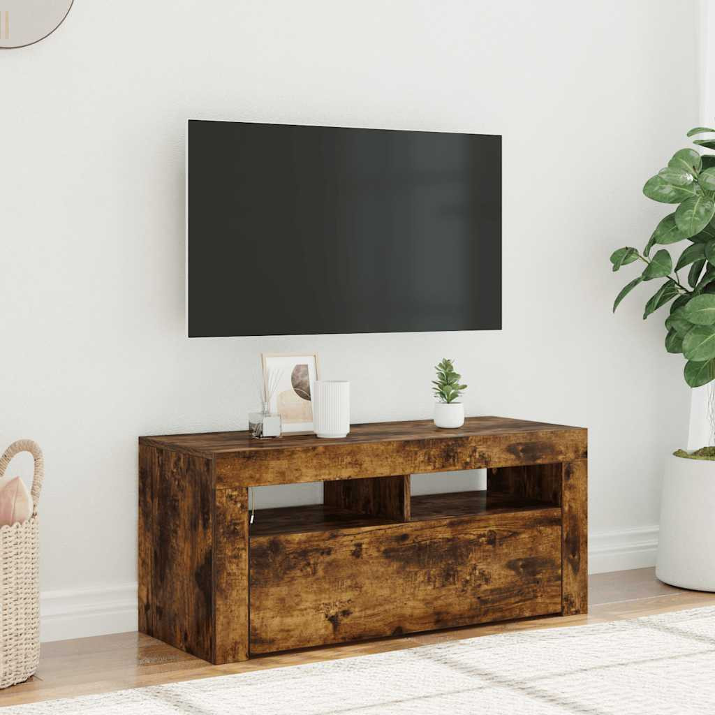 vidaXL TV-Schrank mit LED-Leuchten Räuchereiche 90x35x40 cm