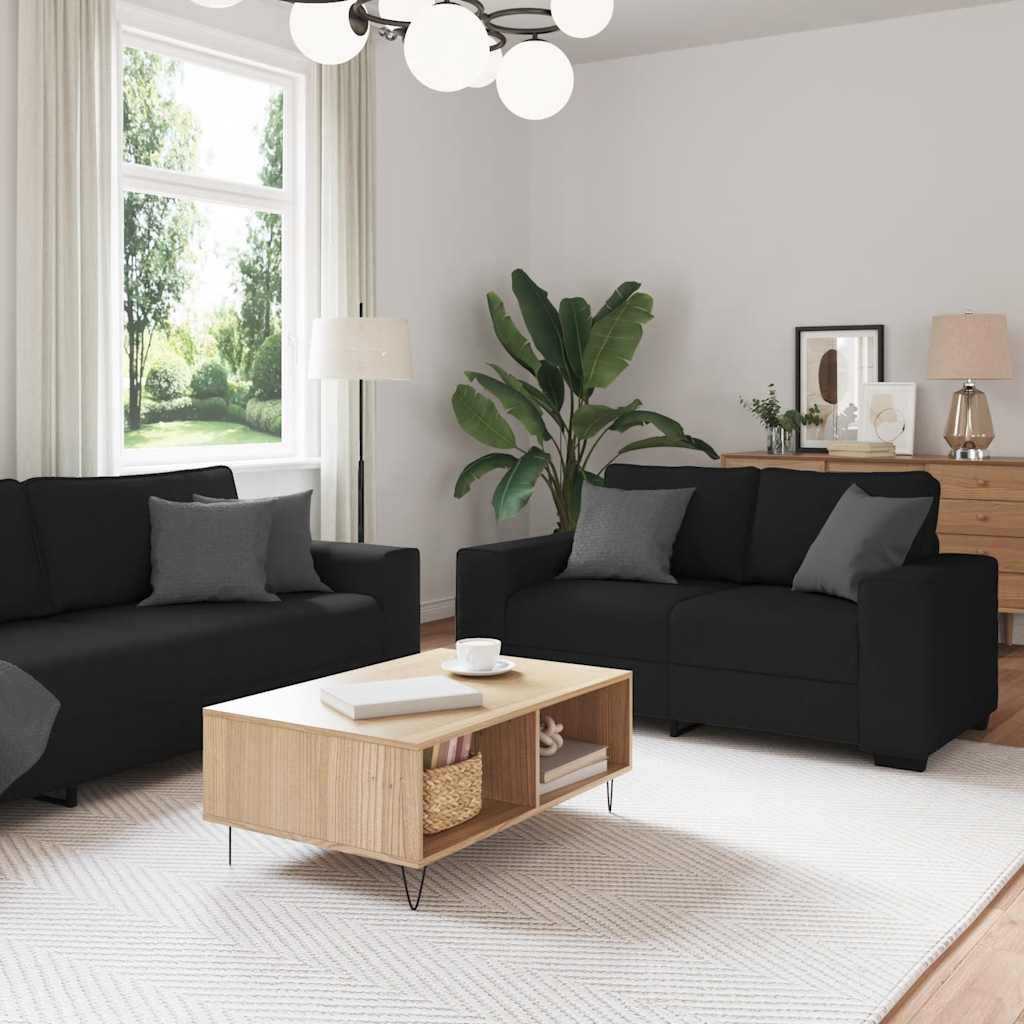 vidaXL 2-tlg. Sofagarnitur mit Kissen Schwarz Stoff