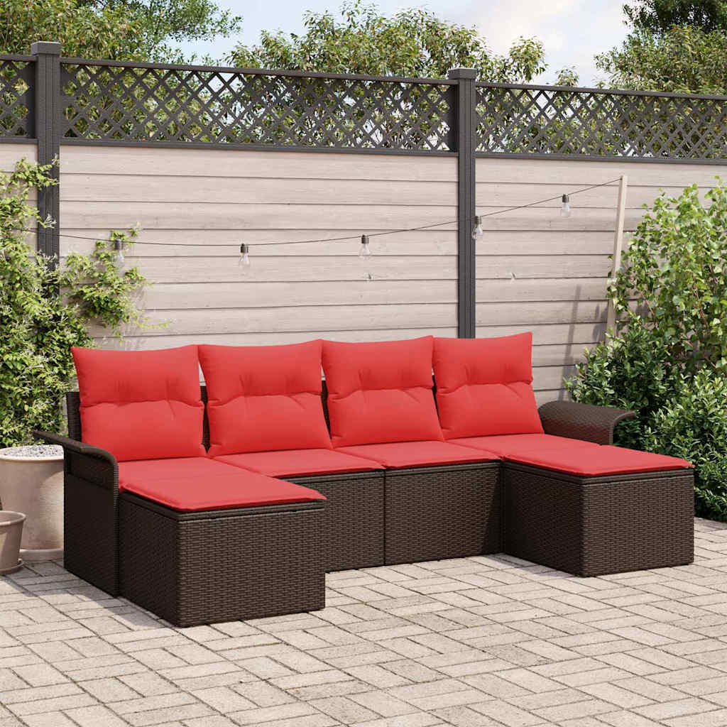 vidaXL Gartensofa-set mit Kissen mit Speicher 6 pcs Braun Poly Rattan