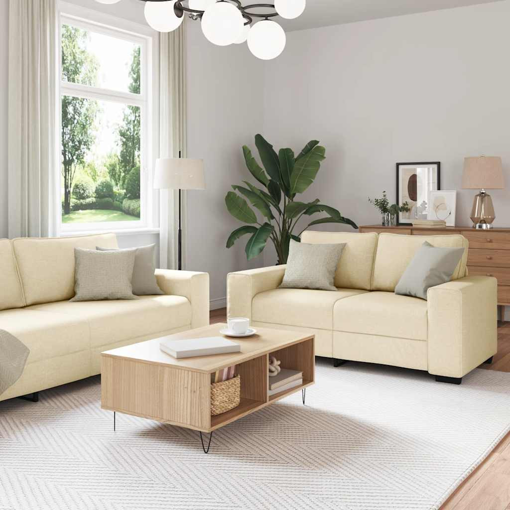 vidaXL 2-tlg. Sofagarnitur mit Kissen Creme Stoff