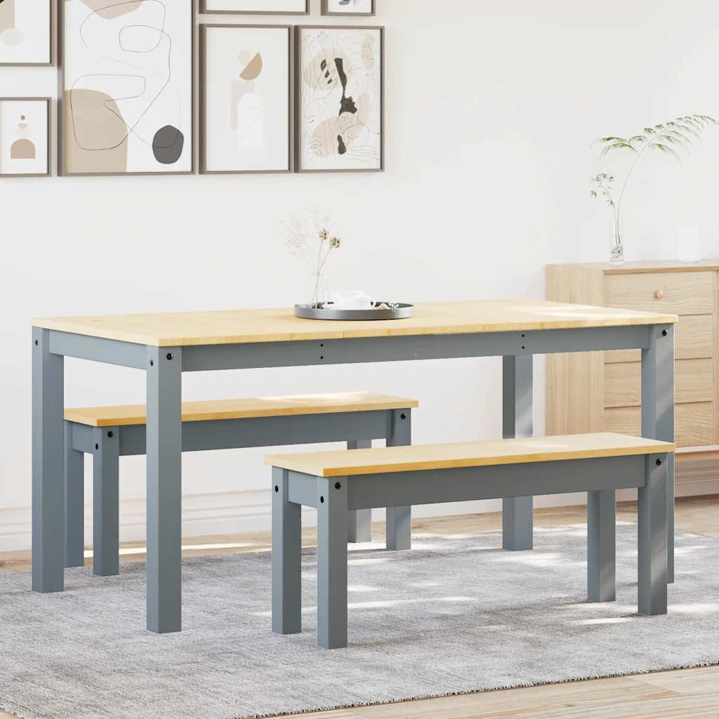 vidaXL 3-tlg. Essgruppe PANAMA Grau Massivholz Kiefer