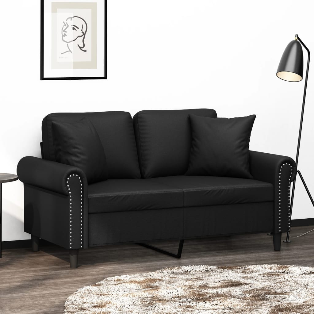 vidaXL 2-Sitzer-Sofa mit Zierkissen Schwarz 120 cm Kunstleder