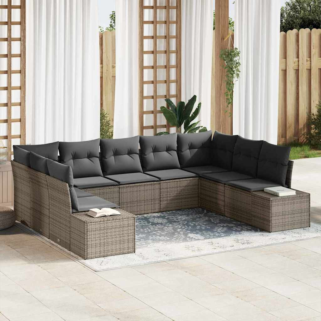 vidaXL Gartensofa-set mit Kissen 9 pcs Grau Polyrattan
