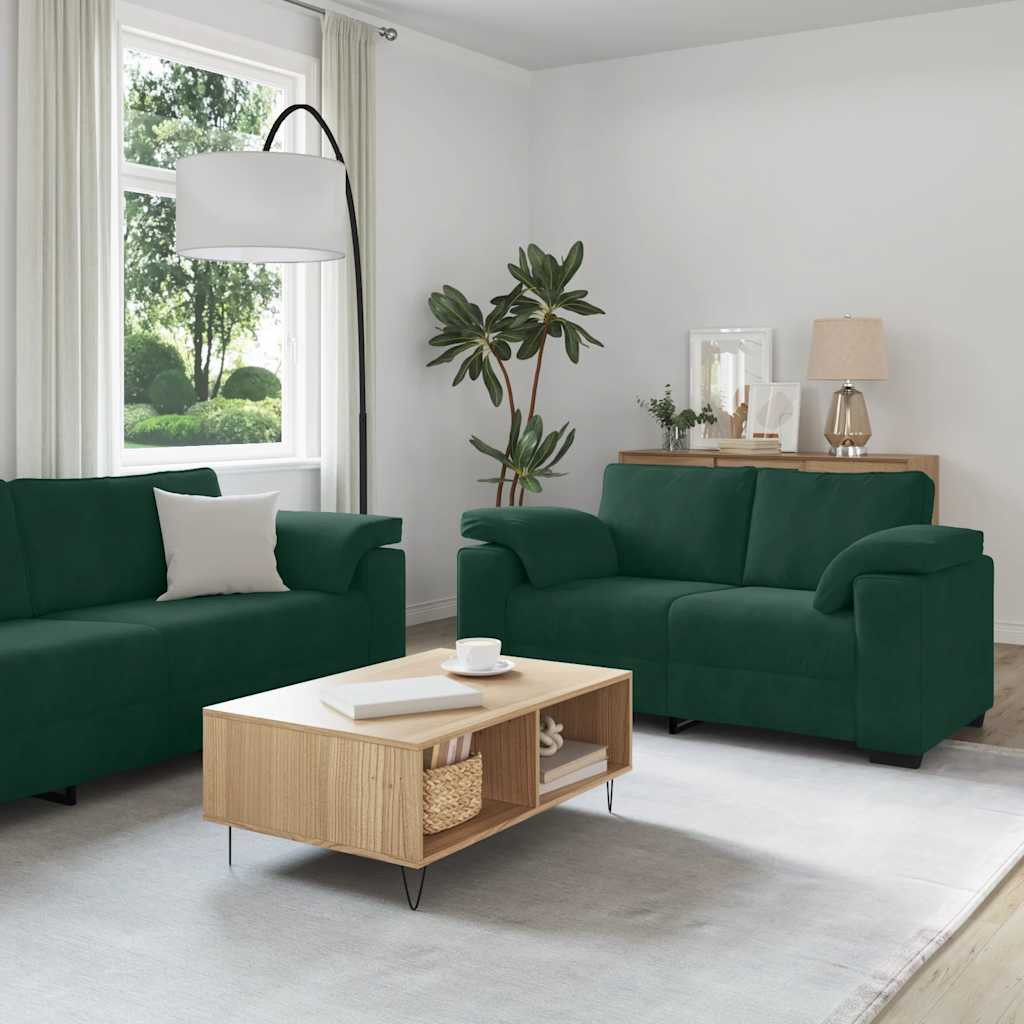 vidaXL 3-tlg. Sofagarnitur mit Kissen Dunkelgrün Samt