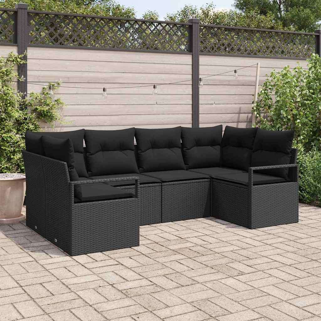 vidaXL Gartensofa-set mit Kissen 6 pcs Schwarz Poly-Rattan