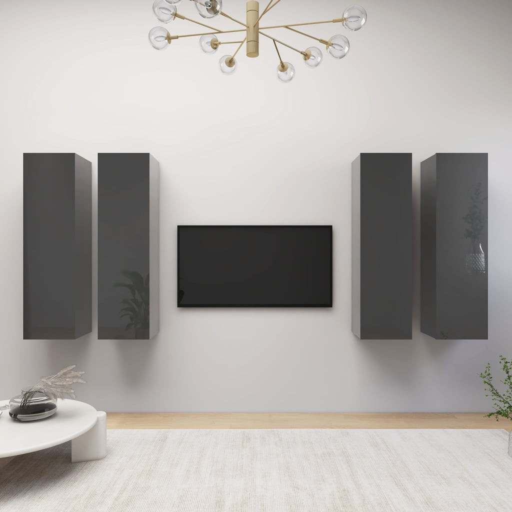 vidaXL TV-Schränke 4 Stk. Hochglanz Grau 30,5x30x110 cm Holzwerkstoff