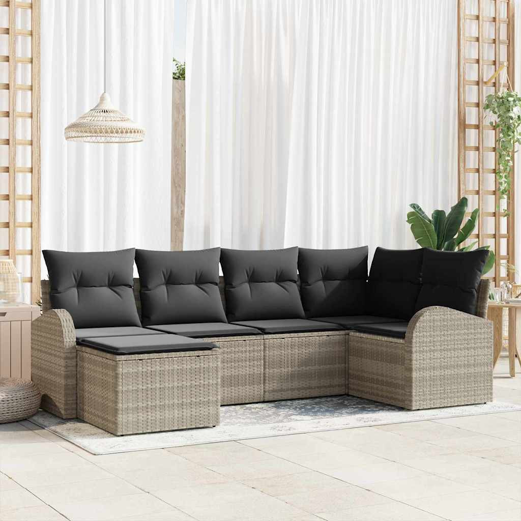 vidaXL Sofa Set mit Kissen mit Speicher 6 pcs Hellgrau Poly-Rattan