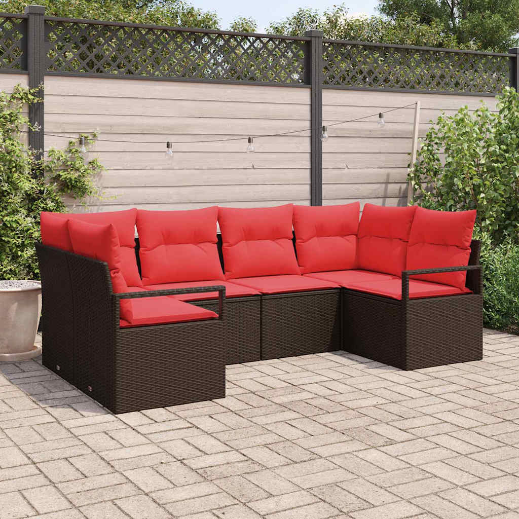 vidaXL Gartensofa-set mit Kissen 6 pcs Braun und Rot Poly-Rattan