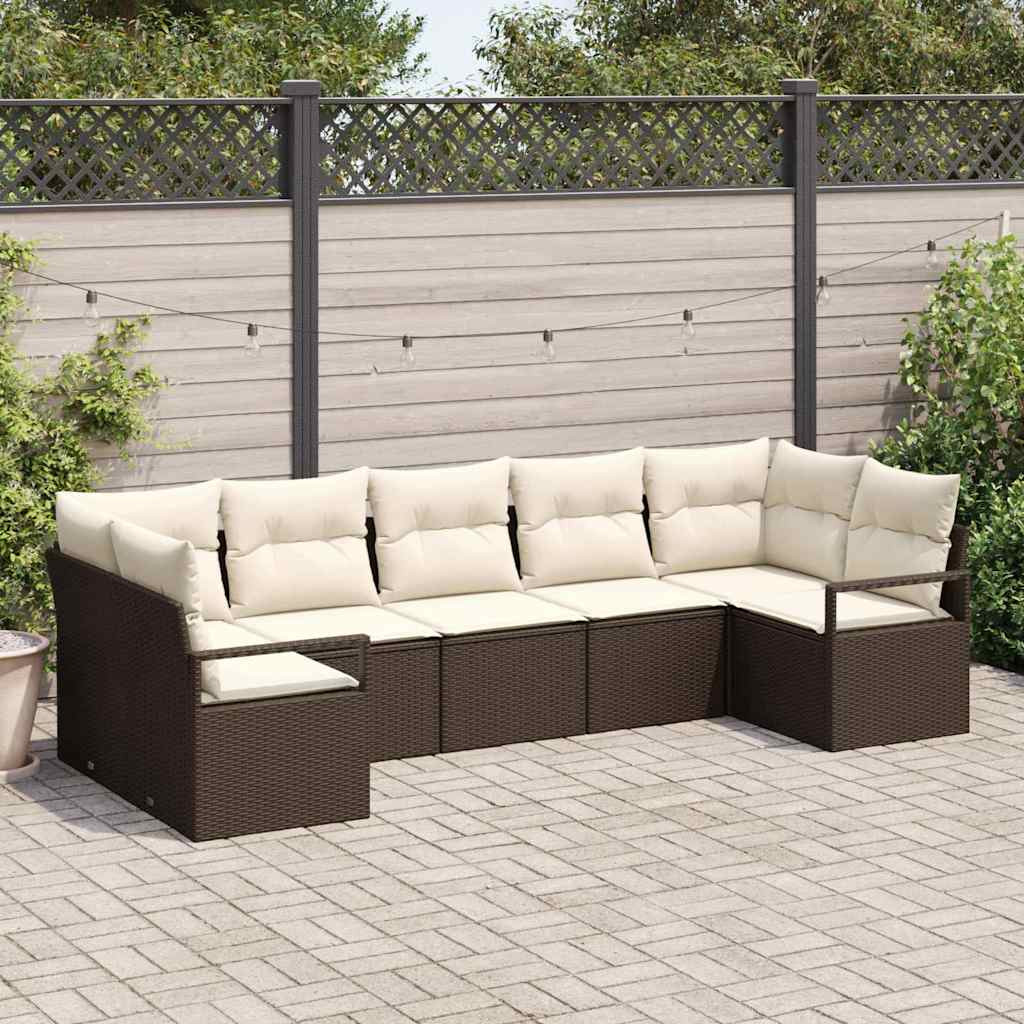 vidaXL Gartensofa-set mit Kissen 7 pcs Braun und Weiß Poly-Rattan