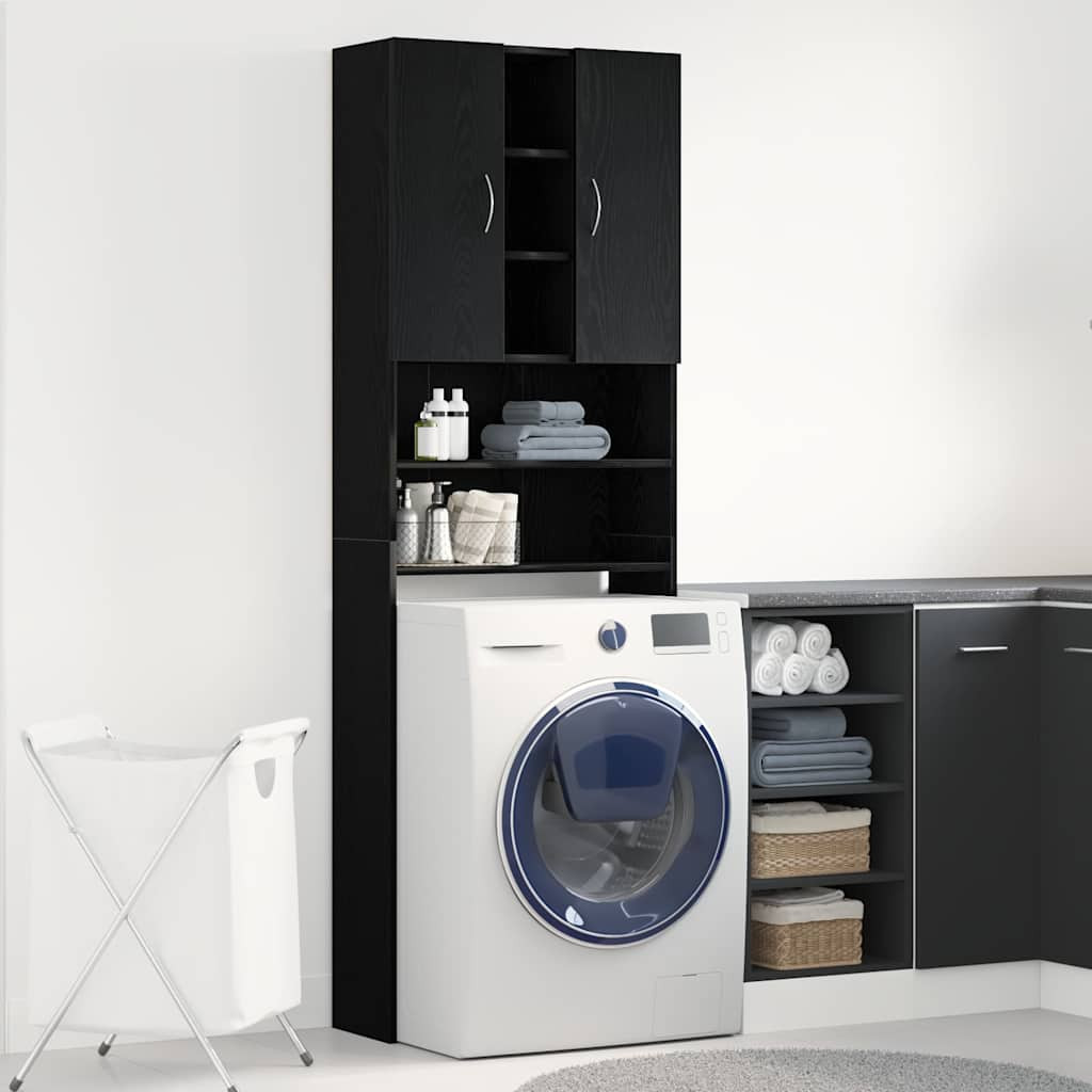vidaXL Waschmaschinenschrank Schwarz Eichen-Optik 64x25,5x190 cm