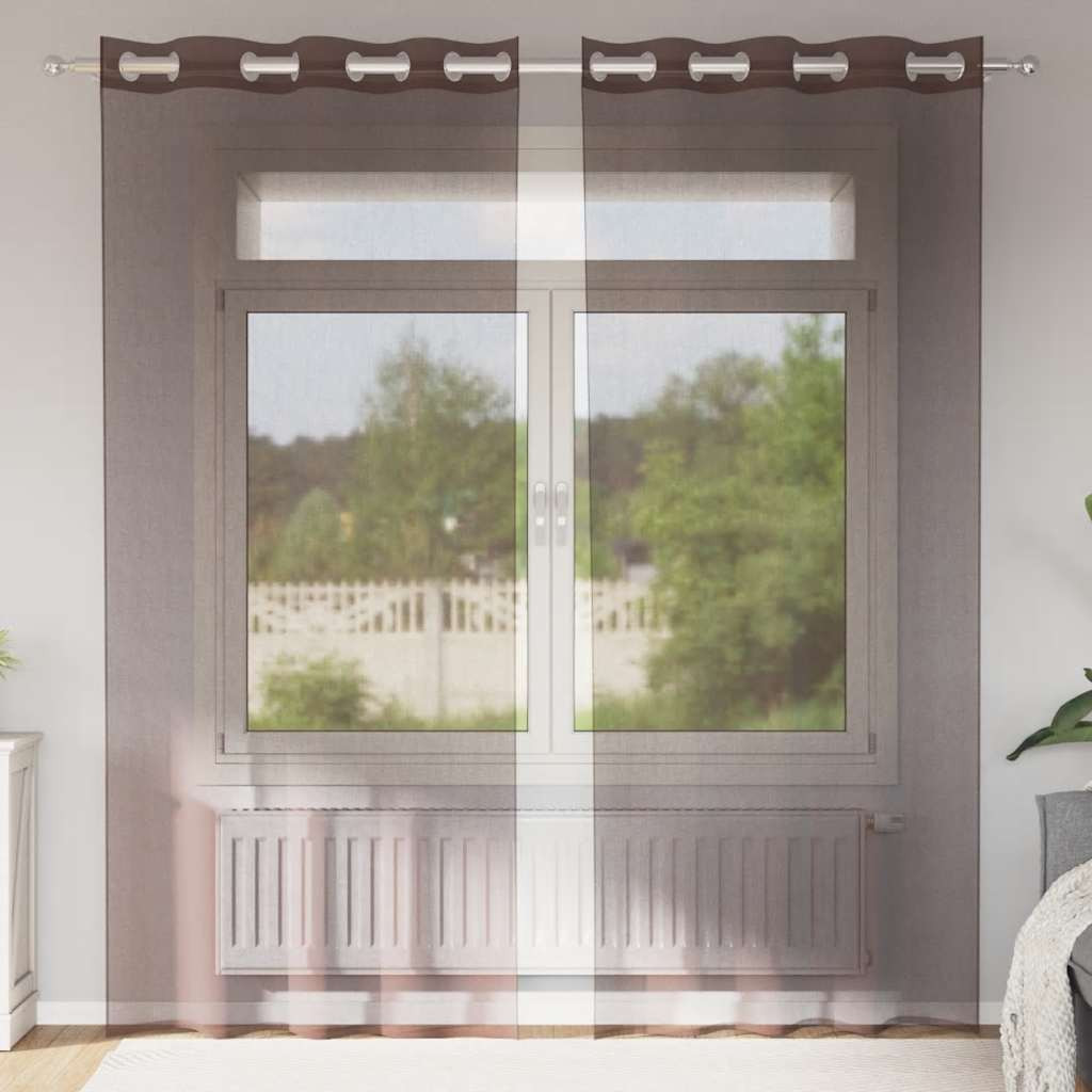 vidaXL Voile Vorhänge mit Ösen 2 Stk. Braun 140x225 cm