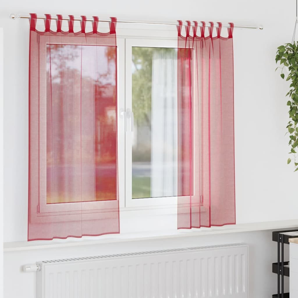 vidaXL Voile Vorhänge mit Stangentaschen 2 Stk. Weinrot