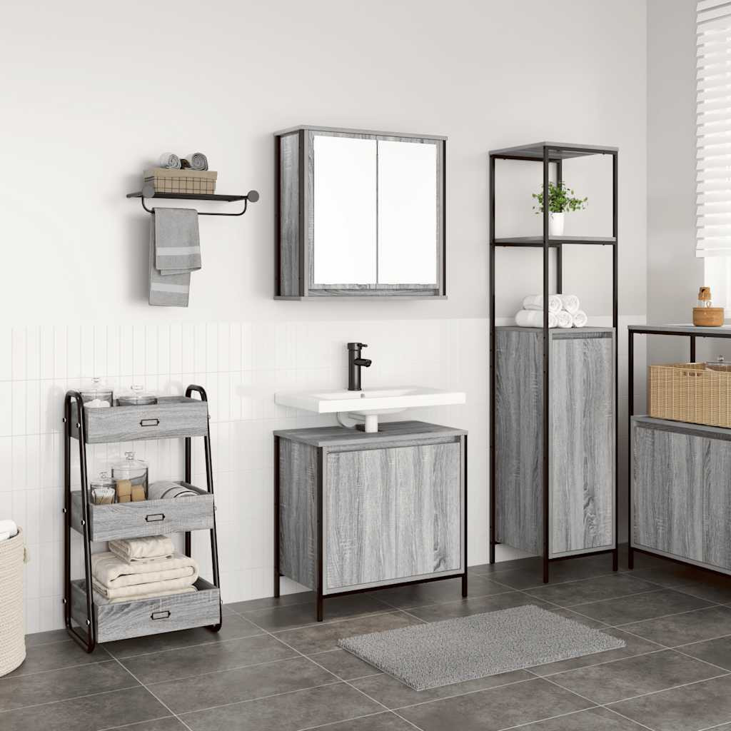 vidaXL 2-tlg. Badmöbel-Set Grau Sonoma Holzwerkstoff