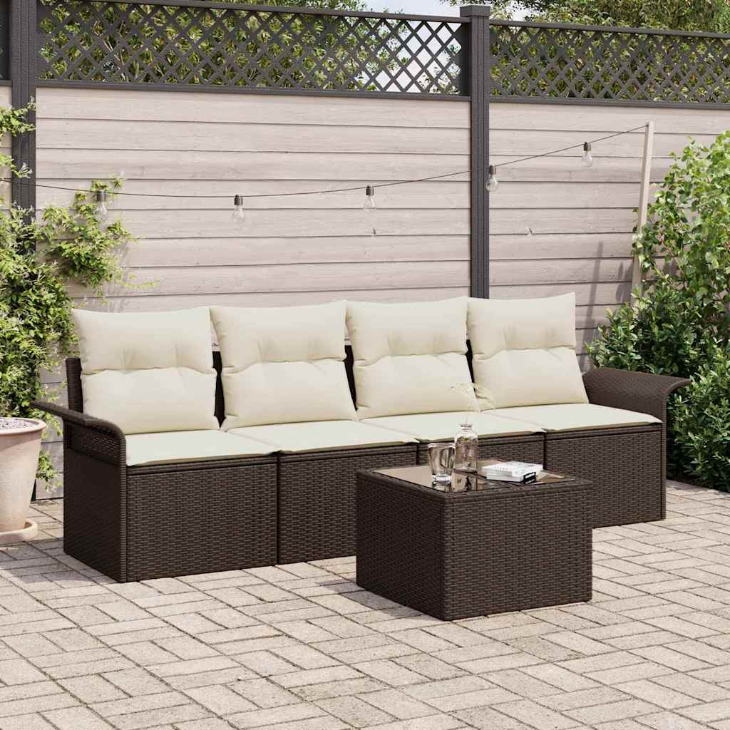 vidaXL Gartensofa-set mit Kissen 5 pcs Braun und Creme Poly-Rattan