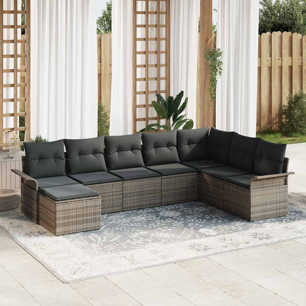 vidaXL Gartensofa-set mit Kissen mit Speicher 8 pcs Grau Poly Rattan