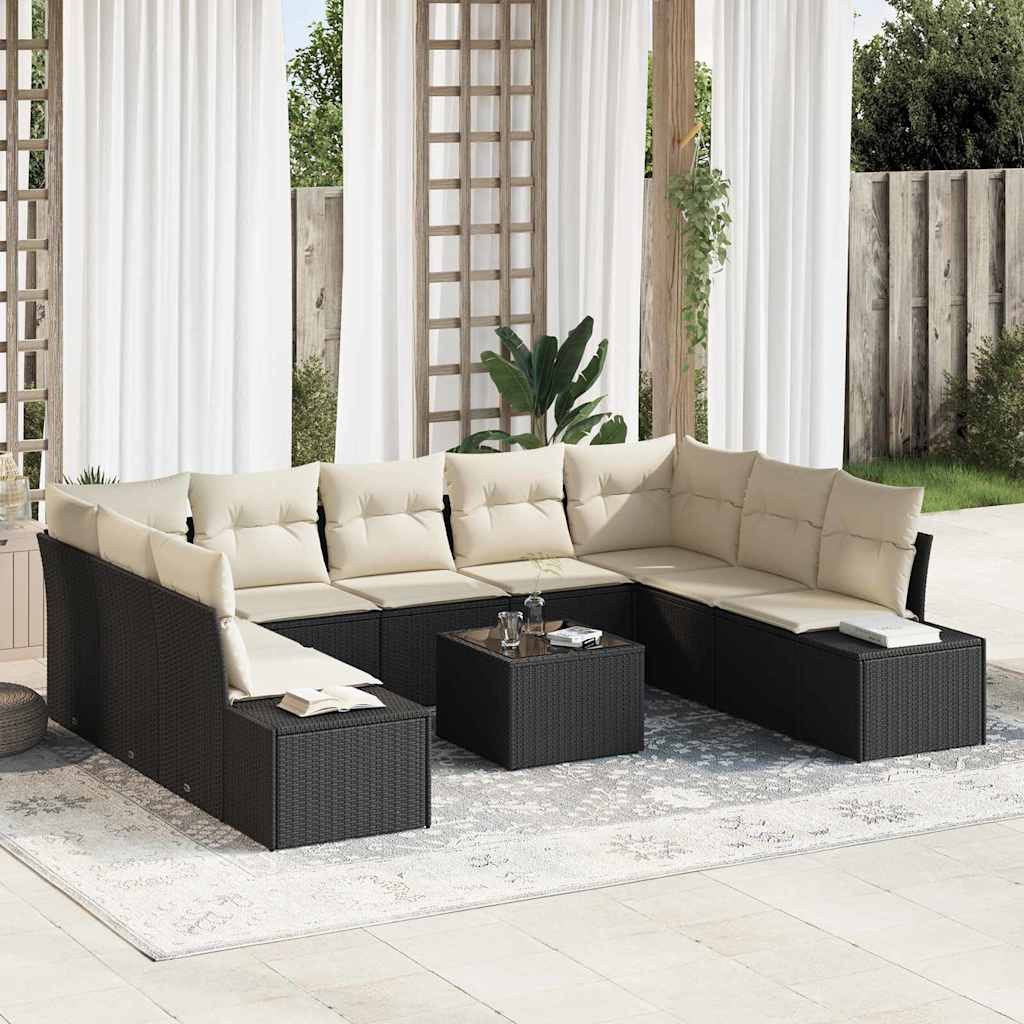 vidaXL Gartensofa-set mit Kissen 9 pcs Schwarz und Creme Polyrattan