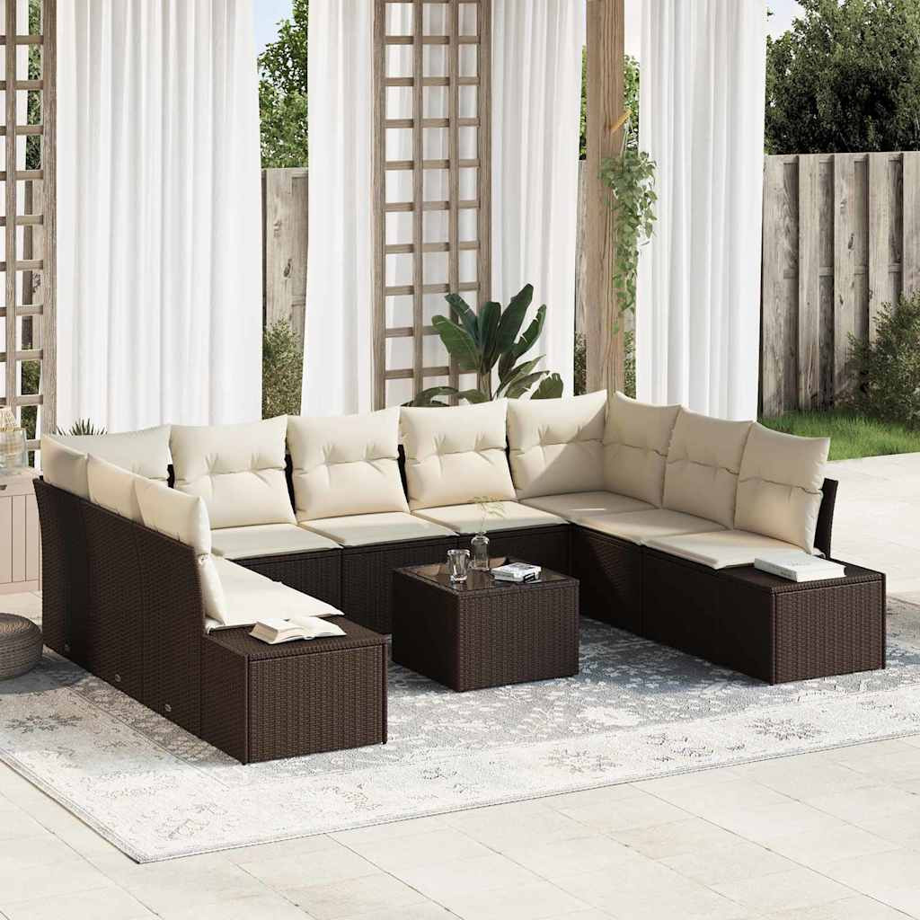 vidaXL Gartensofa-set mit Kissen 9 pcs Braun und Creme Polyrattan