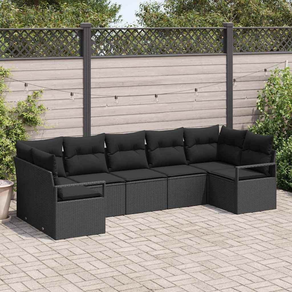 vidaXL Gartensofa-set mit Kissen 7 pcs Schwarz Poly-Rattan