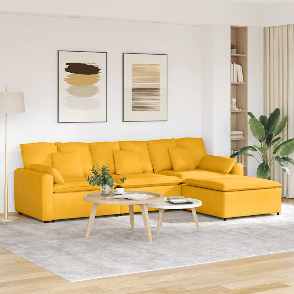 vidaXL Modulares Sofa mit Fußhocker und Kissen Hellgelb