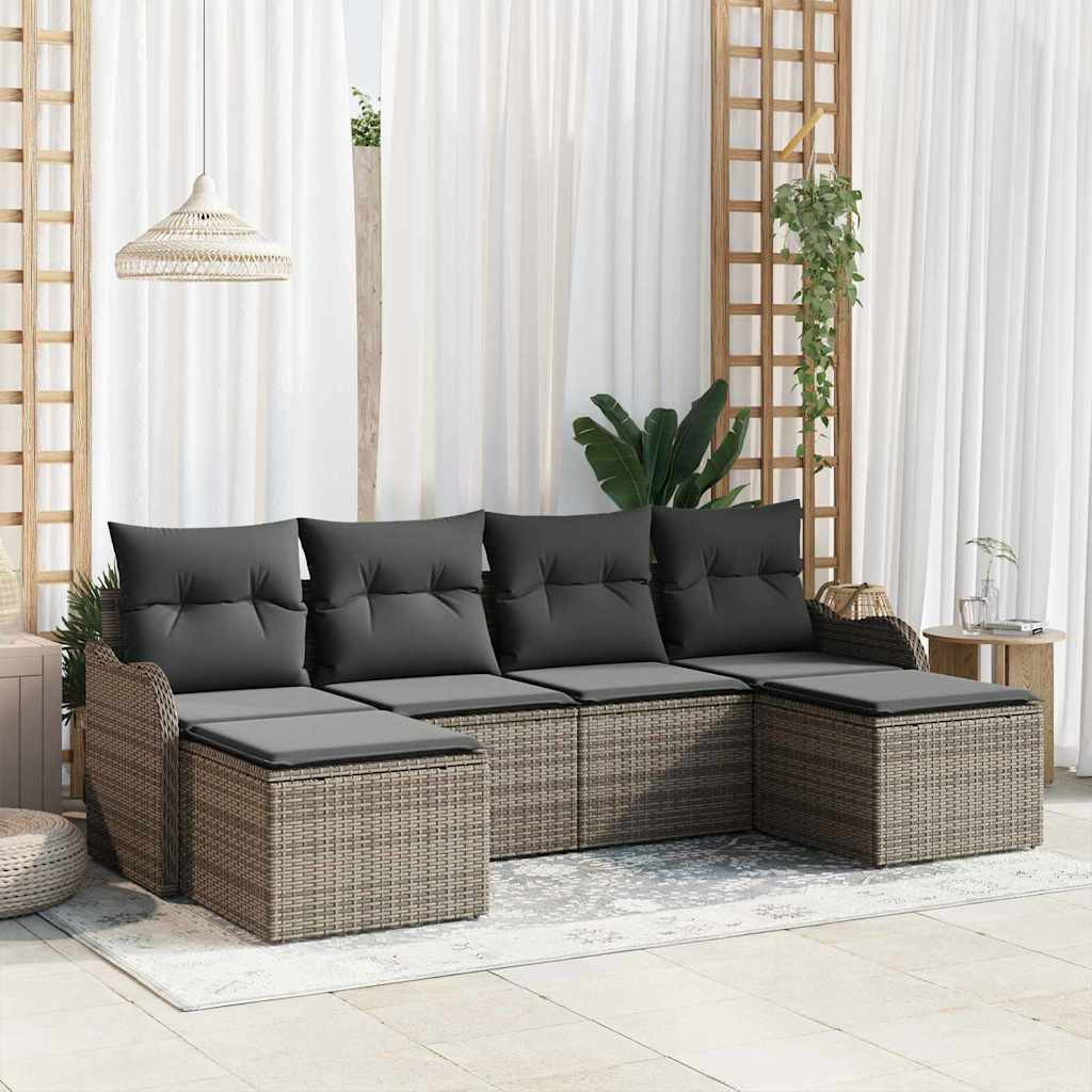 vidaXL Gartensofa-set mit Speicher 6 pcs Grau Poly-Rattan