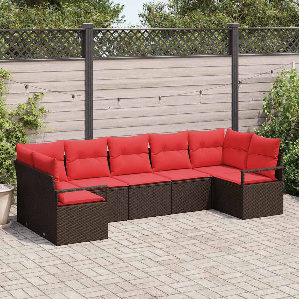 vidaXL Gartensofa-set mit Kissen 7 pcs Braun und Rot Poly-Rattan