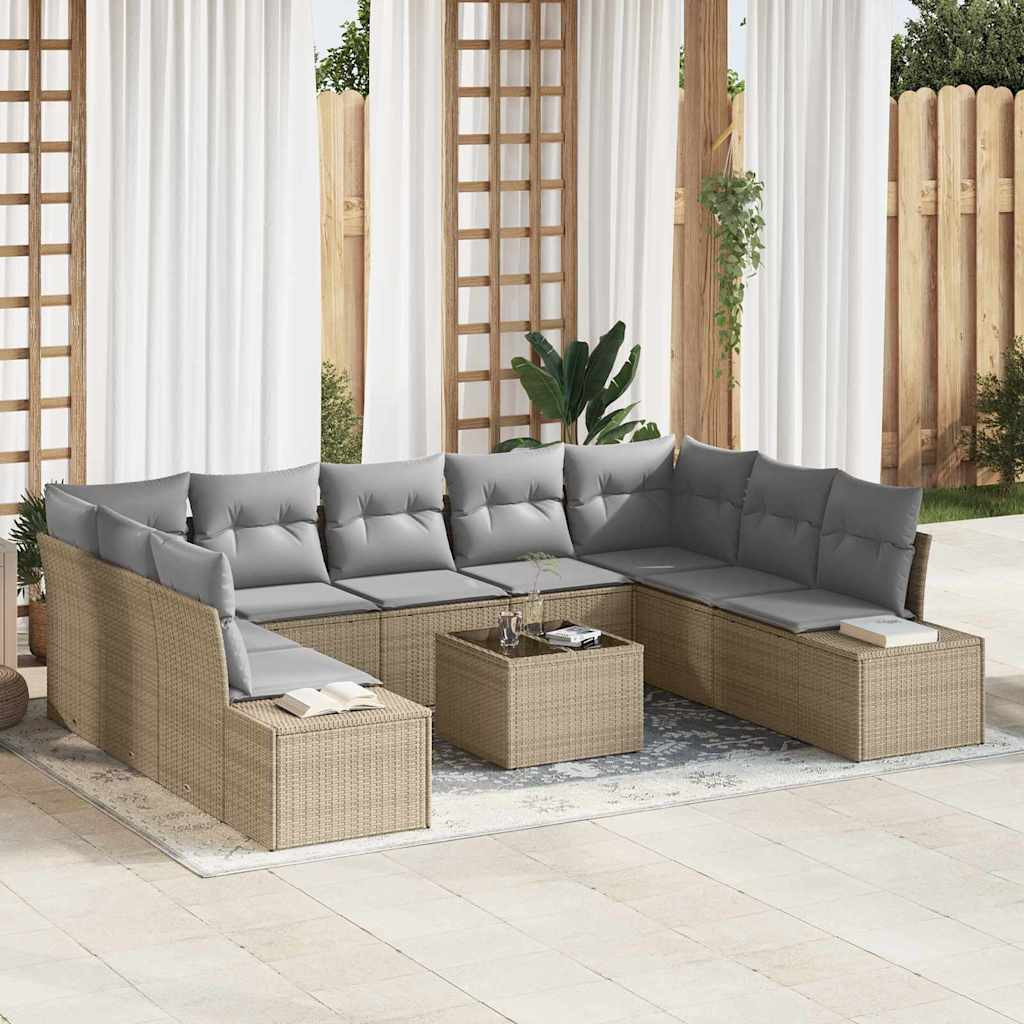 vidaXL Gartensofa-set mit Kissen 9 pcs Beige und Hellgrau Polyrattan