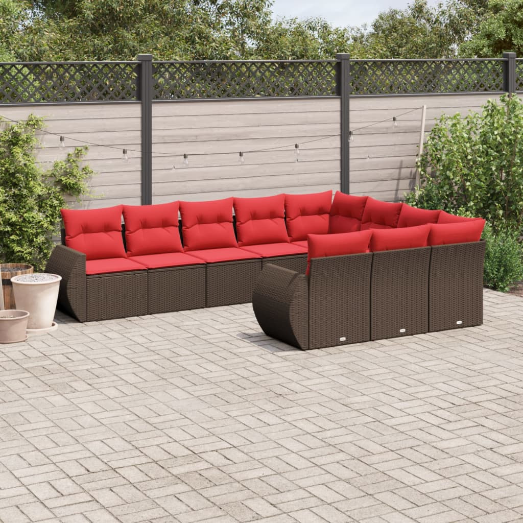 vidaXL 10-teiliges Gartensofa-Set mit Kissen, braun, Polyrattan