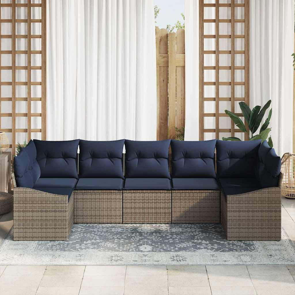 vidaXL Gartensofa-set 7 pcs Grau und Marineblau Poly-Rattan