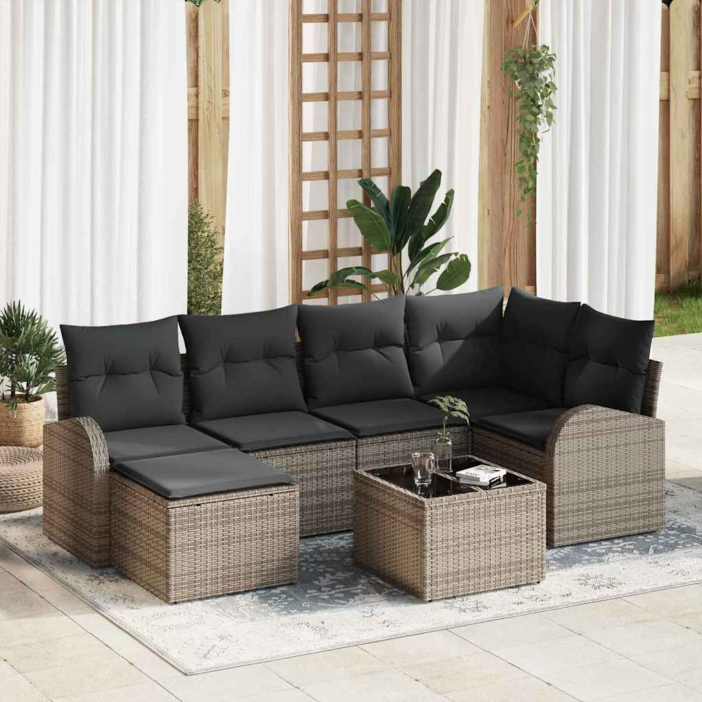vidaXL Sofa Set mit Kissen mit Speicher 7 pcs Grau Poly-Rattan