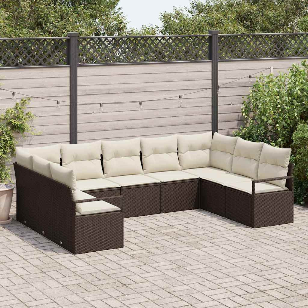 vidaXL Gartensofa-set mit Kissen 9 pcs Braun und Weiß Poly-Rattan