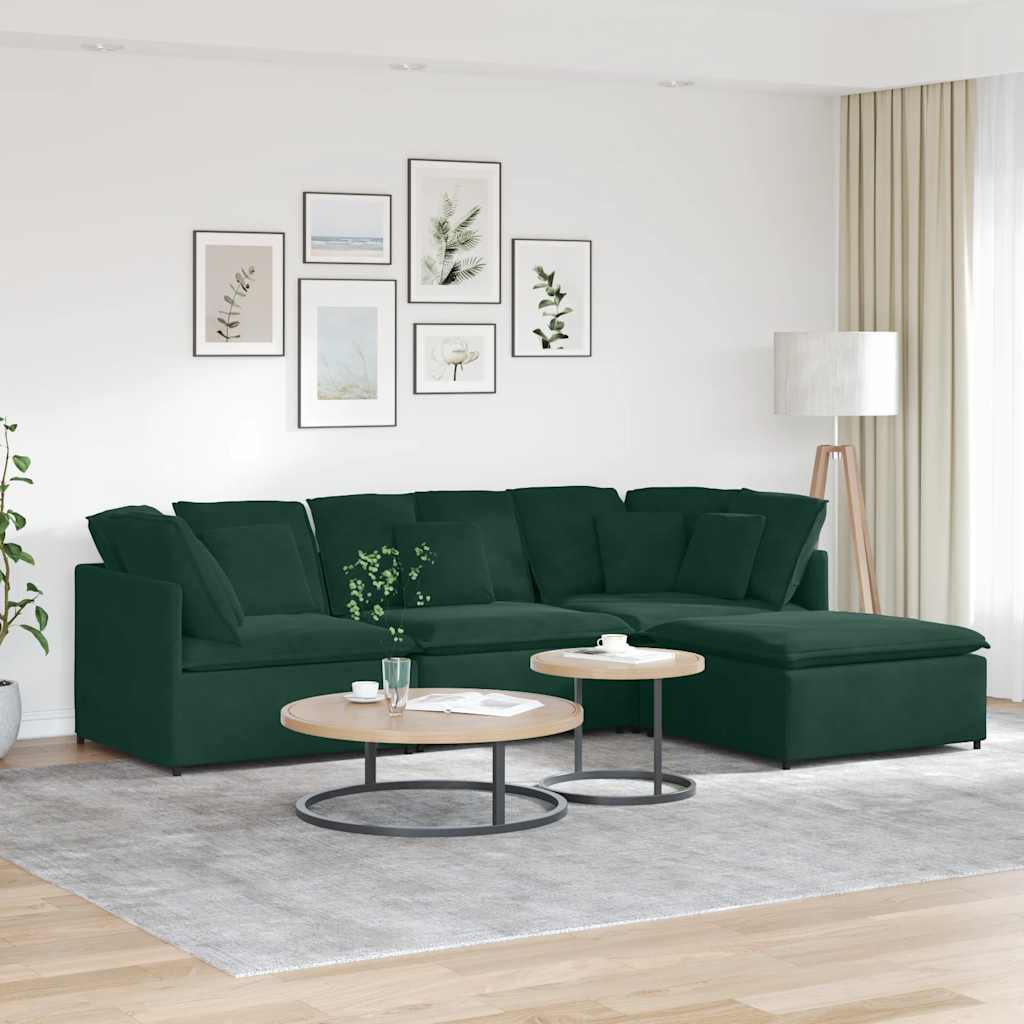 vidaXL Modulares Sofa mit Fußhocker Kissen Samt Dunkelgrün