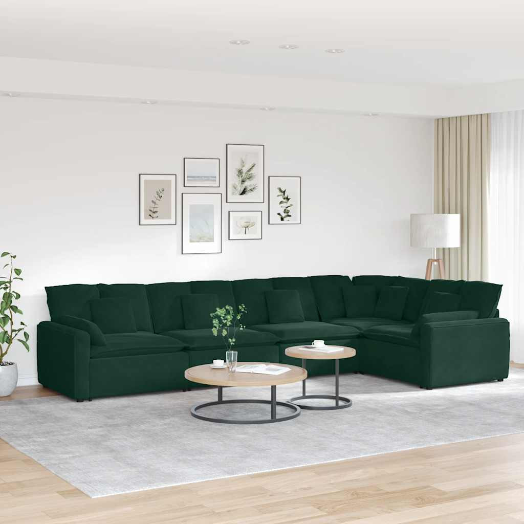 vidaXL Modulares Sofa mit Kissen Samt Dunkelgrün