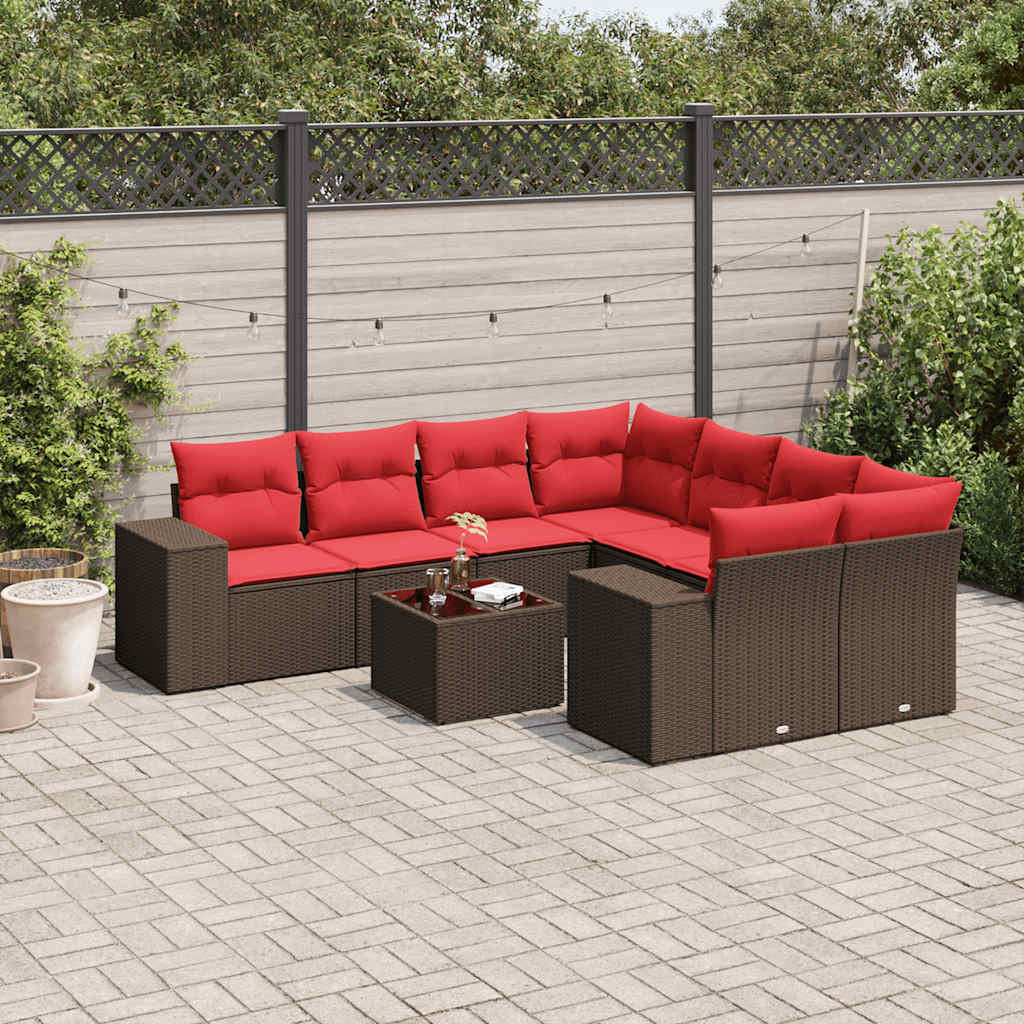 vidaXL 9-teiliges Gartensofa-Set mit Kissen, braun, Polyrattan