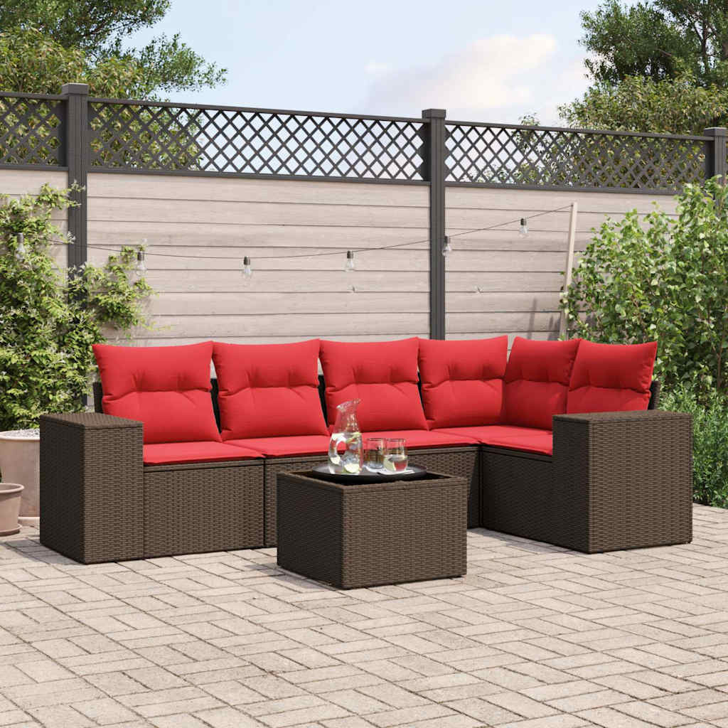 vidaXL 6-teiliges Gartensofa-Set mit Kissen, braun, Polyrattan