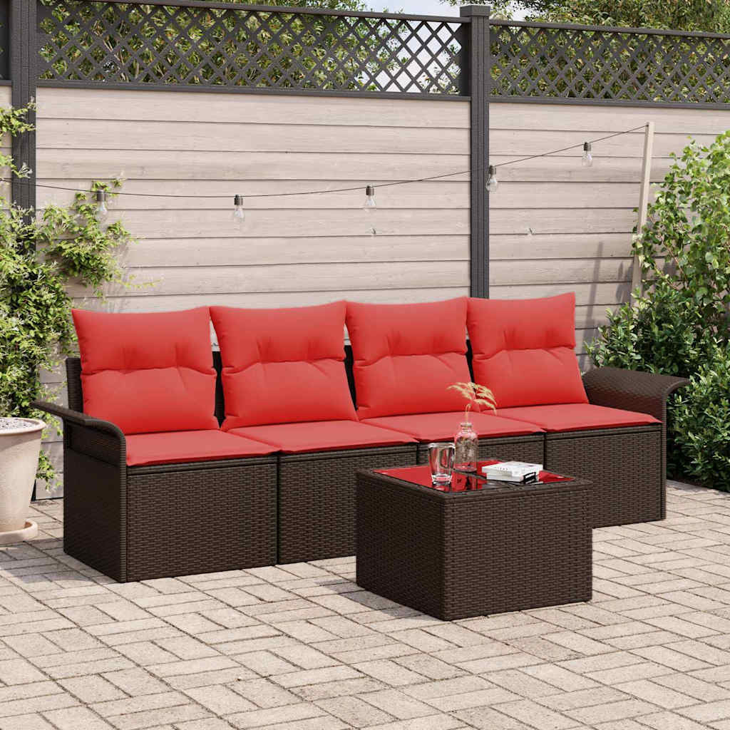 vidaXL Gartensofa-set mit Kissen 5 pcs Beige und Rot Poly-Rattan